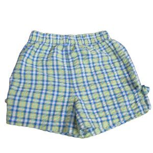 Pull On Shorts Infant Girls Size 12M Blue Green‎ White Plaid Elastic Bottoms